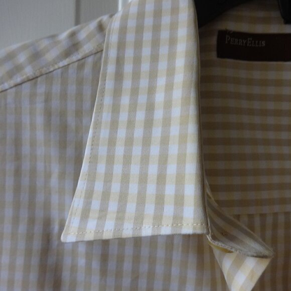 Perry Ellis button up men's short sleeve shirt, cream and tan, L, 100% cotton - Picture 7 of 9